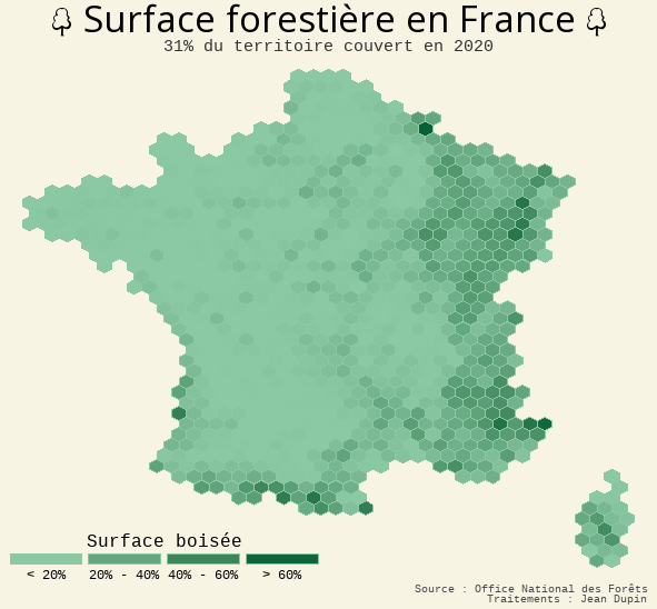 Carte des surfaces forestières en France / Source : ONF